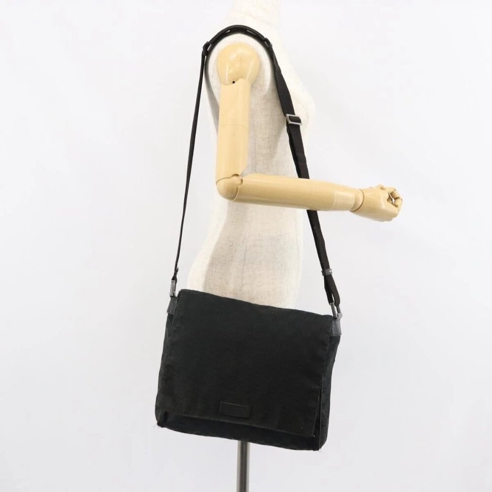 GUCCI GG Canvas Shoulder Bag Black Silver